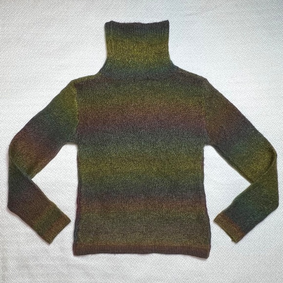 Wool-blend Turtleneck Sweater Ombré Rainbow Sunset Stripes Women's Small - Picture 7 of 10